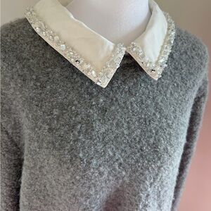 NWT CeCe Gray Sweater with Embellished Collar
